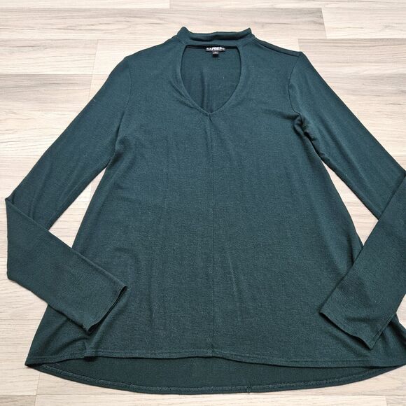 EXPRESS Top Womens Green Longsleeve Mockneck Cutout Blouse XS - Picture 3 of 7